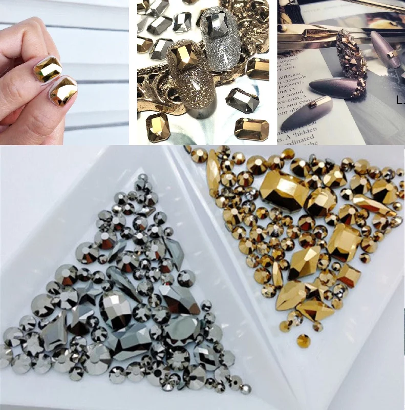 Nail art decoration pong-Metallic Plated Gun black Gold Nail jewelry Diamond set/ Black Crystal nail art rhinestones