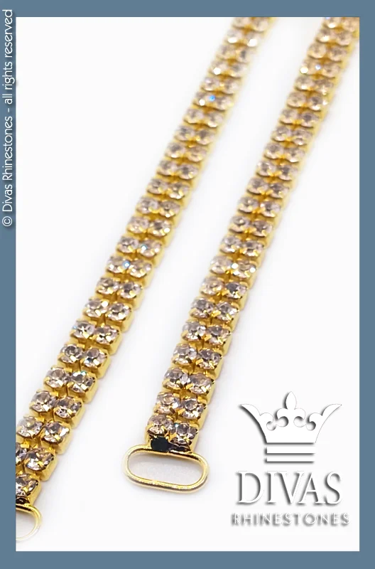 Nail rhinestone mesh shapes-Gold Double Row Slim Czech Crystal Bottom Connectors in alloy casing - 16cm / 2 pieces