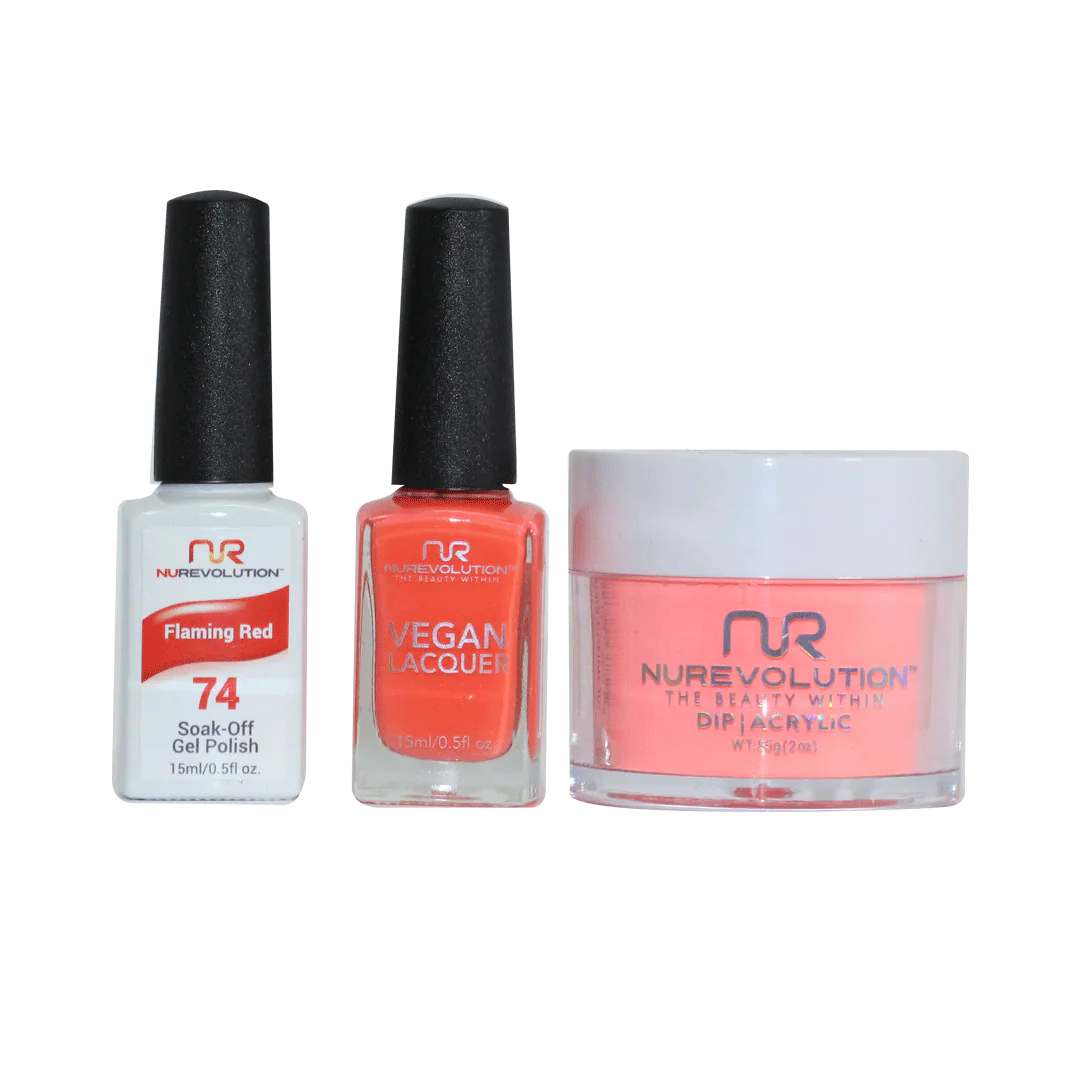 nail polish ridge cap-NuRevolution Trio set 074 Flaming Red