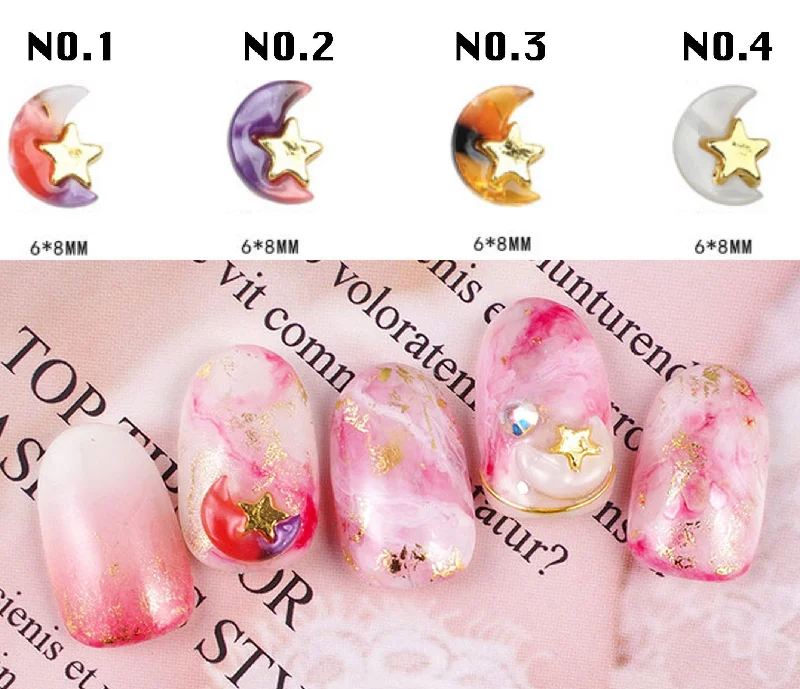 Nail art decoration crate-4 pcs 3D amber moon star nail decoration/ crescent galaxy gradation nail charm