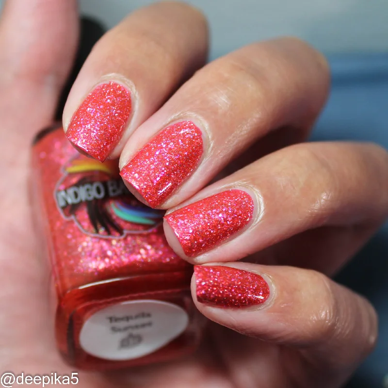 nail polish varnish deep-Tequila Sunset - coral/red-orange holo flakie