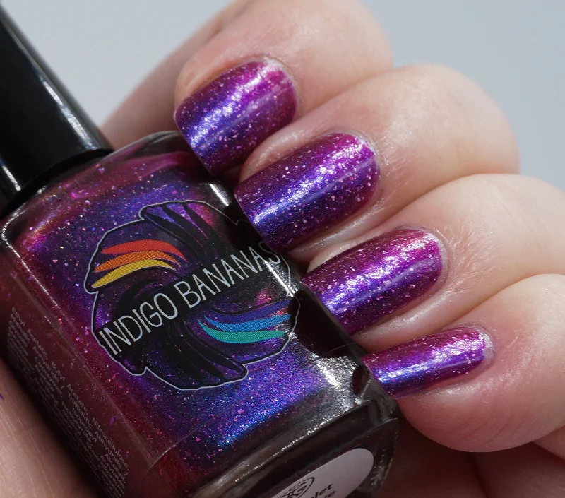 nail polish hue warm-These Violet Delights Have Violet Ends - dark fuchsia multichrome linear holographic w/ flakies