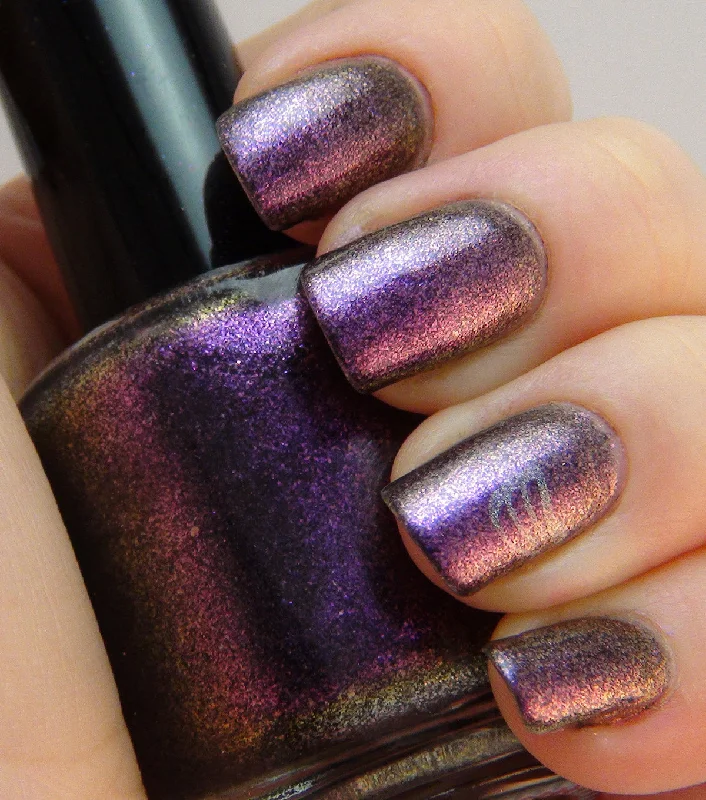 nail polish tower soar-Wednesday - purple/pink/gold multichrome glass fleck