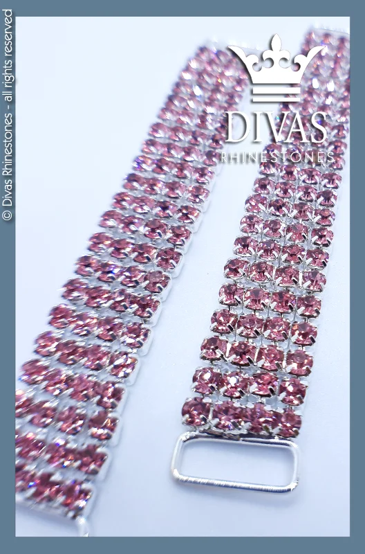 Nail rhinestone slab styles-4 Row Pink Strap Connector