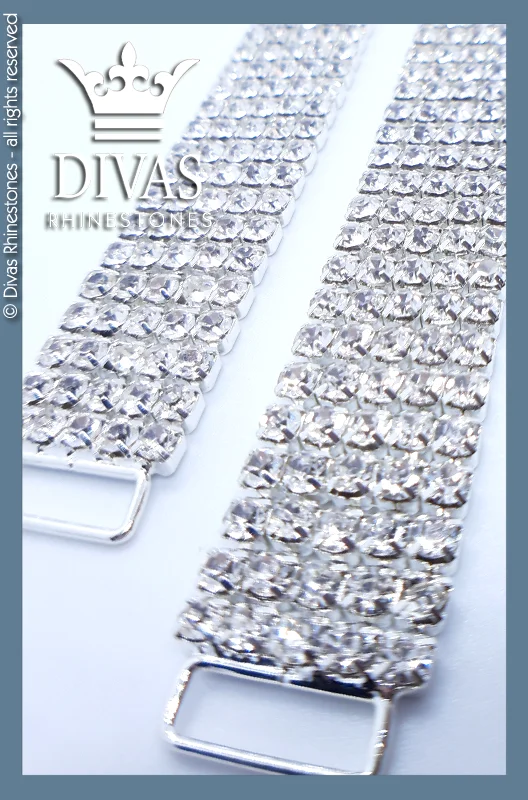 Nail rhinestone trim backs-Silver 5 Row Glass Crystal Bottom Connectors in alloy casing - 17cm / 2 pieces