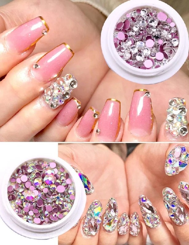 Nail art decoration present wrap-6g Multi-Size AB Rhinestones/ Pink Flat Back Crystal Gems Strass 3d Nail Art Decorations