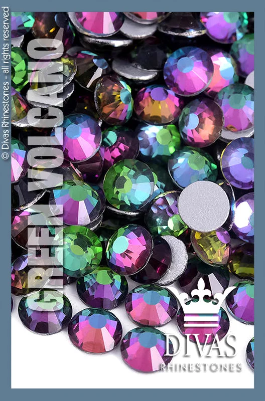 Nail rhinestone coil designs-COATED RHINESTONES - 'Green Volcano'