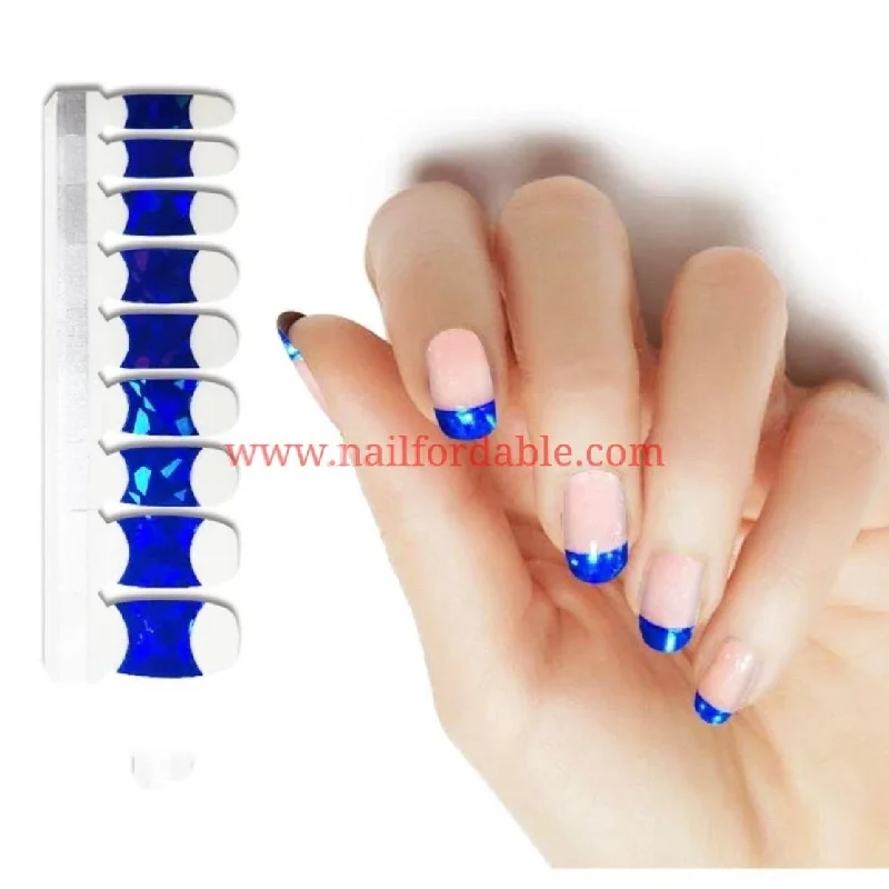 nail repair with base-rich gel-Blue French tips (Chrome)