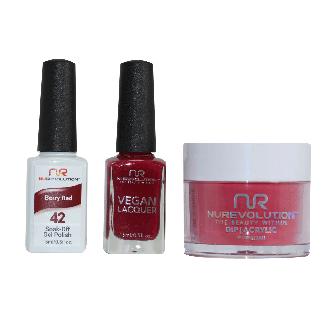 nail polish lagoon shimmer-NuRevolution Trio set 042 Berry Red