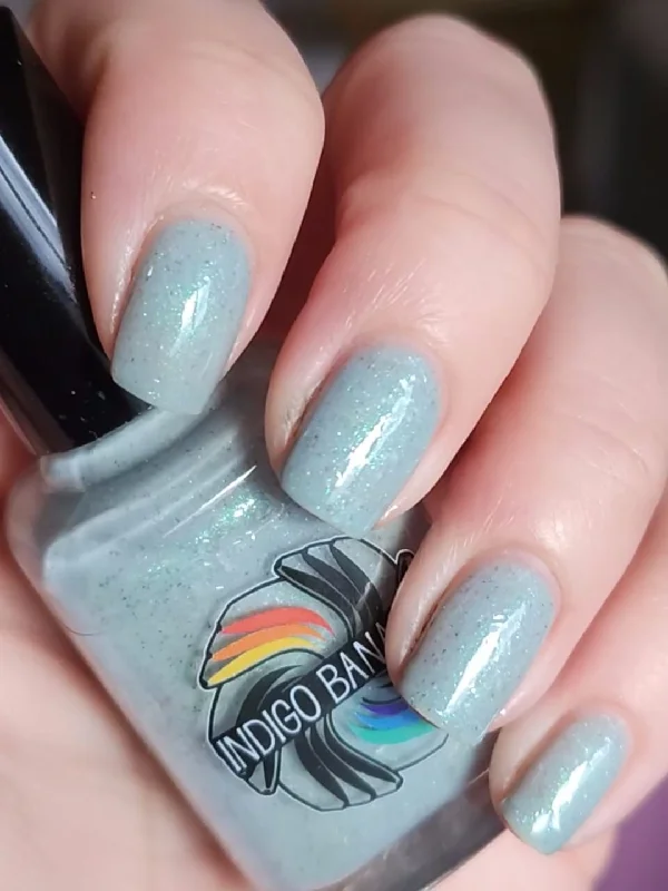 nail polish scratch mark-Storm Drops 2.0 - light grey 'Raindrops' microflakies & aqua OG UP sibling shimmer