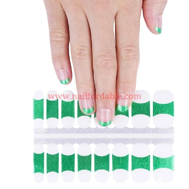 nail repair with sealant-finish gel-Green Foil French tips