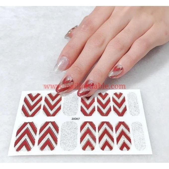 nail repair with repair-coat polish-Red chevron pattern