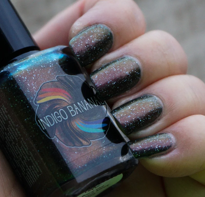 nail polish ledge drop-Where the Mountains Meet the Sea - brown/plum/inky blue multichrome linear holographic w/ flakies