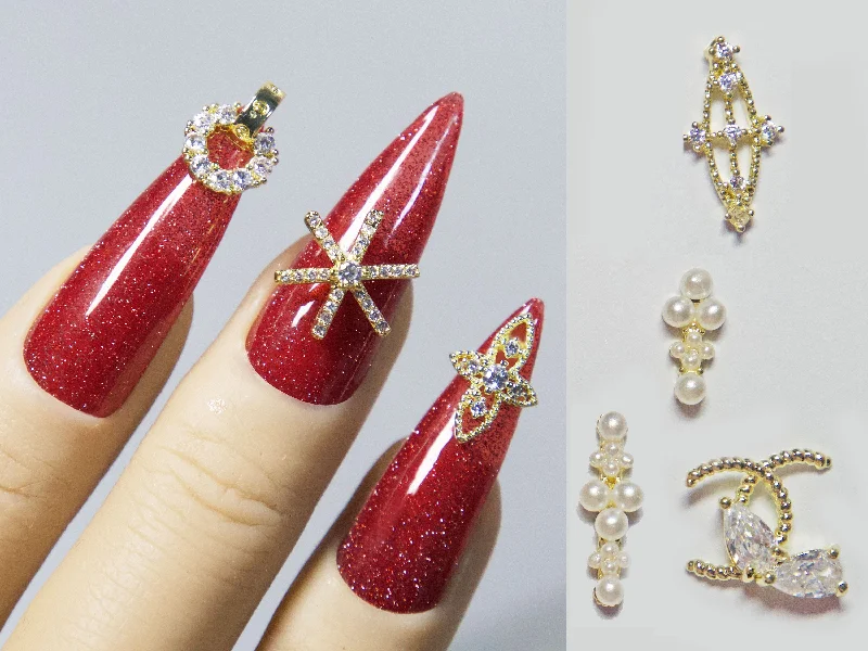 Nail art decoration velocity-Christmas Snow 14k Gold Zircon Nail Art Jewelry