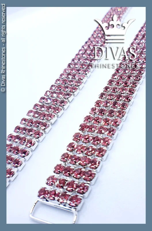 Nail rhinestone hoop cuts-4 Row Pink Crystal Bottoms Connectors in silver alloy casing - 16cm / 2 pieces