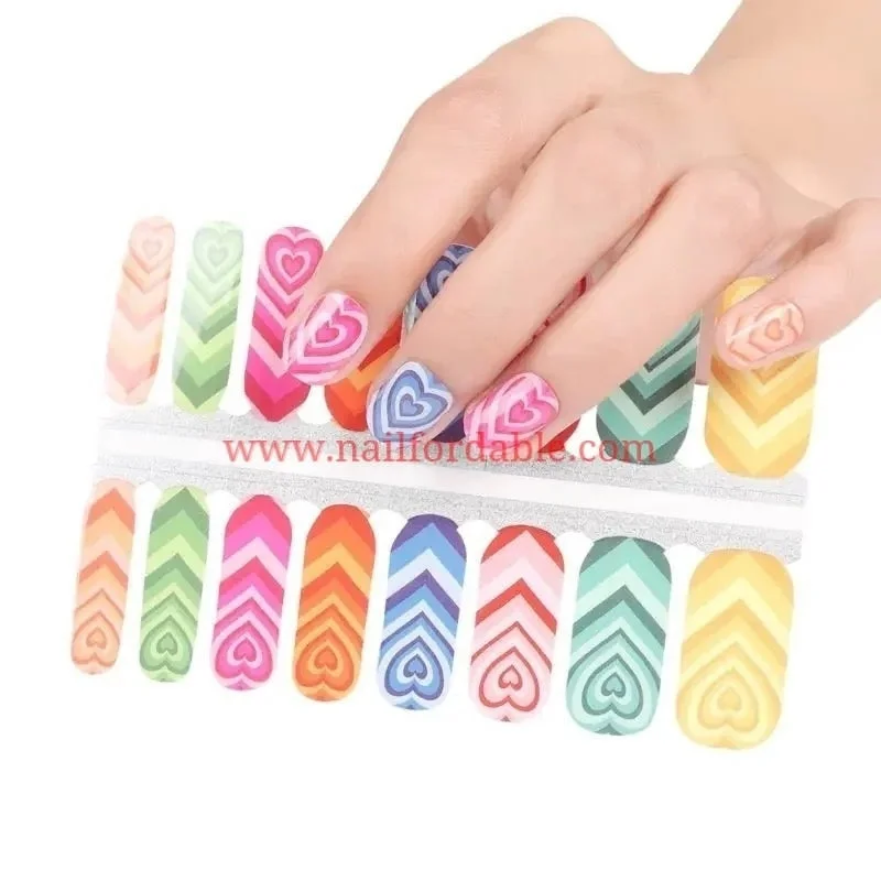 nail repair for nail toughness recovery-Groovy rainbow hearts