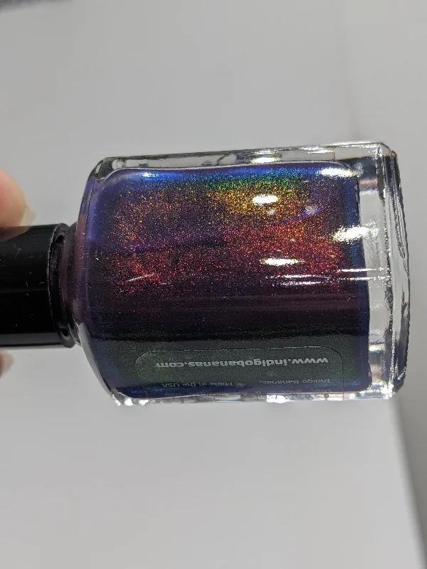 nail polish blend swirl-This Shift is Bananas - dark blue/purple/indigo UP shimmer ('unicorn pee')