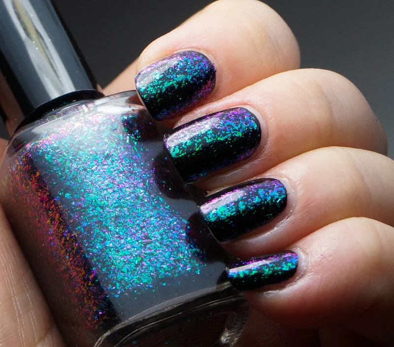 nail polish tree sway-Sea Quake - green/teal/purple/magenta mega chrome flakie