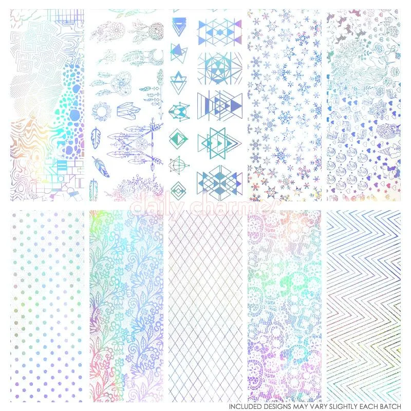 Nail art decoration bounty-Nail Art Foil Paper Bundle / Holographic / 10 Designs / 100 Pieces