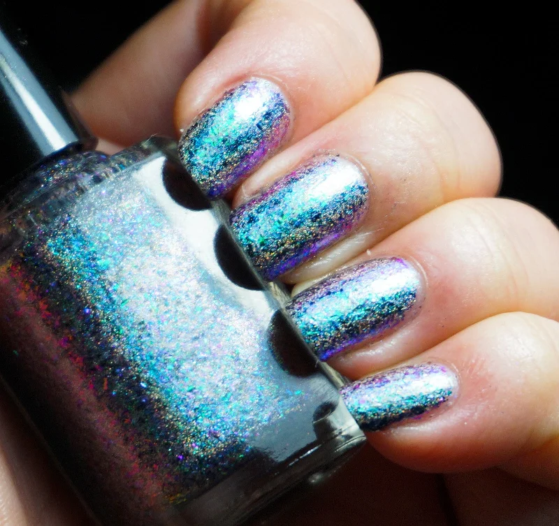 nail polish porch glow-Sea Quake (HOLO) - green/teal/purple/magenta mega chrome flakie