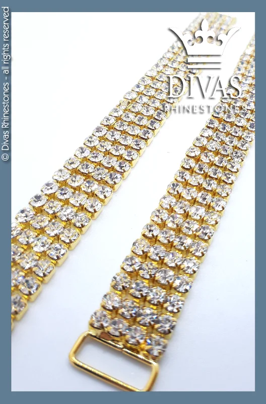 Nail rhinestone fresh gems-4 Row Gold Czech Crystal Bottoms Connectors in alloy casing - 17cm / 2 pieces