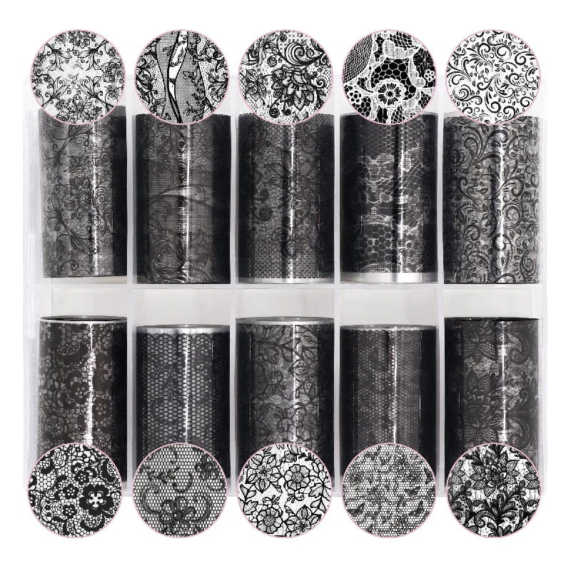 Nail art decoration outline glow-Nail Art Foil Box / Intricate Laces / Black