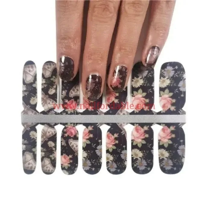 nail repair with gloss-layer polish-Roses & Butterflies