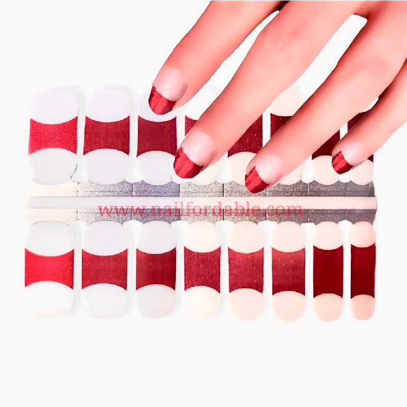 nail repair for nail edge smoothing-Red foil french tips