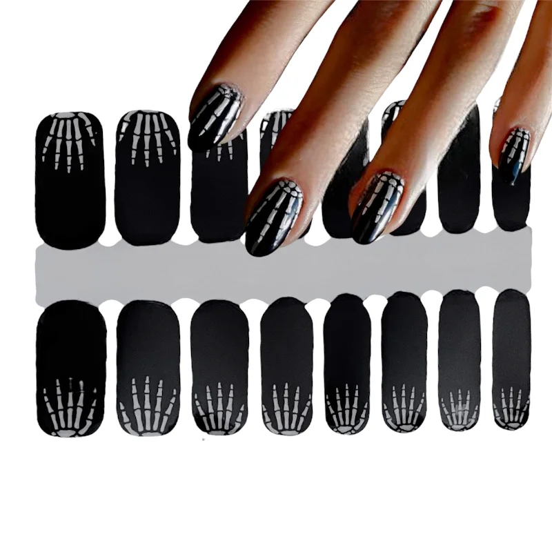 nail repair with top-coat polish-Skeleton hands