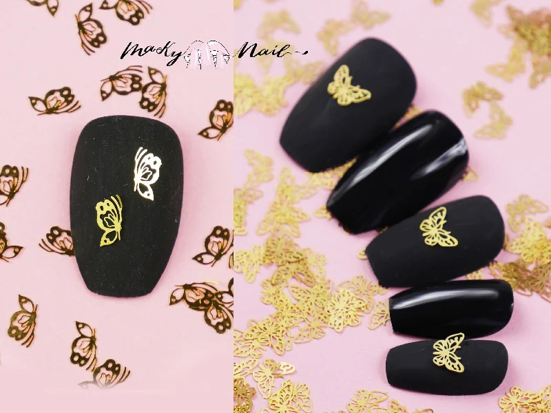 Nail art decoration bargain-50 pcs Nail supply flat Gold Metallic studs /Butterfly Nail design DIY material