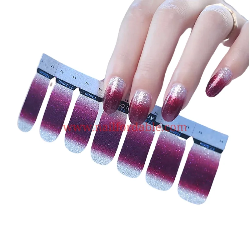 nail repair with herbal-infused gel-Burgundy and Silver (gradient)