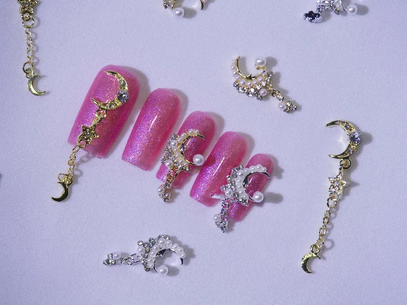 Nail art decoration trough-2pcs 3D Moon Dangle Nail Studs