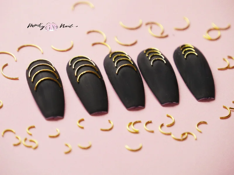 Nail art decoration hunt-50 pcs gold arc smile nail studs/Multi sized Lunula gold arc shaped nail decoration