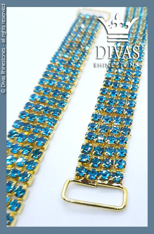 Nail rhinestone twist art-Slim 4 Row Gold/Turquoise