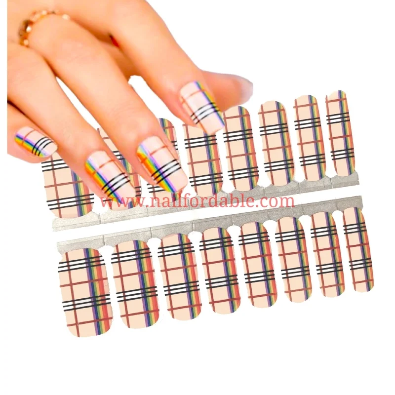 nail repair with mild-formula gel-Rainbow on plaid