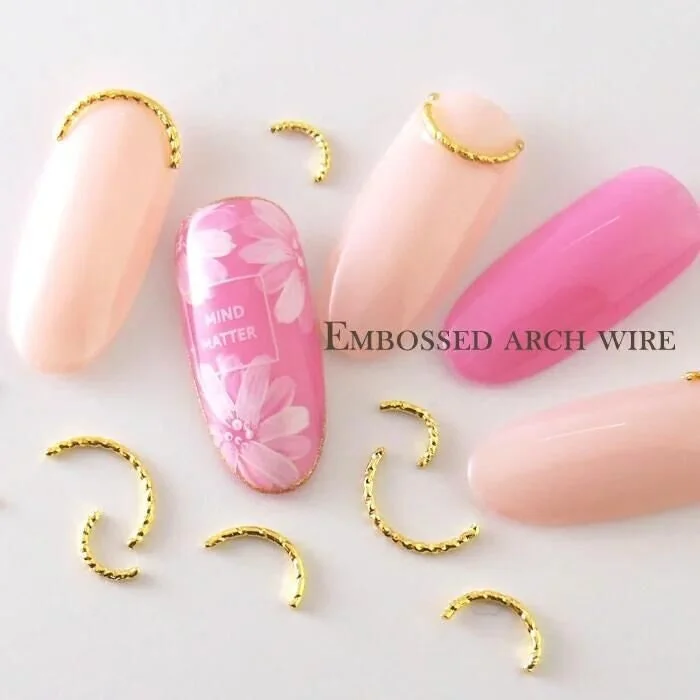 Nail art decoration knot-Embossed arch wire nail studs/Lunula gold arc shaped nail decoration