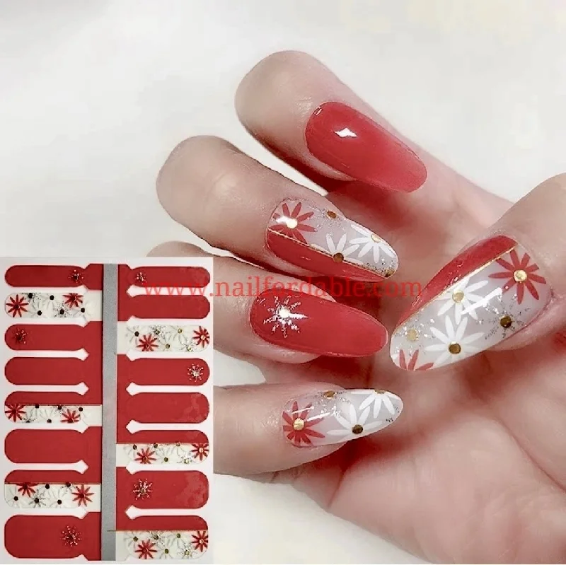 nail repair with primer-layer gel-Red and White flowers (Crystal Wraps)