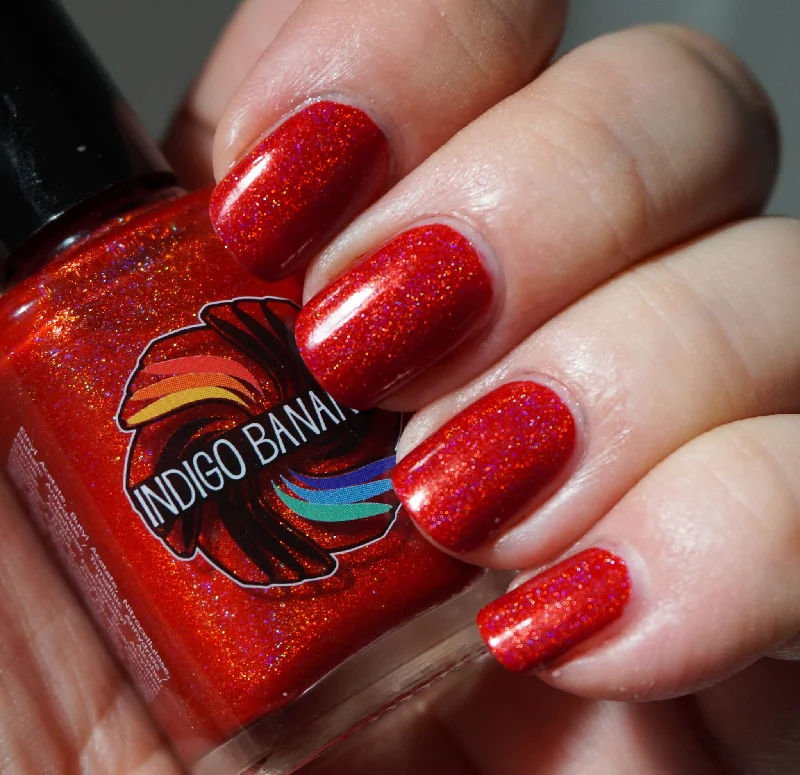 nail polish sketch fade-Volcanic Corruption - bright red linear holographic