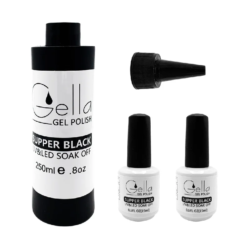 nail polish shower pour-Super Black Gel Polish Refill Kit 250ml + 2 x 15ml