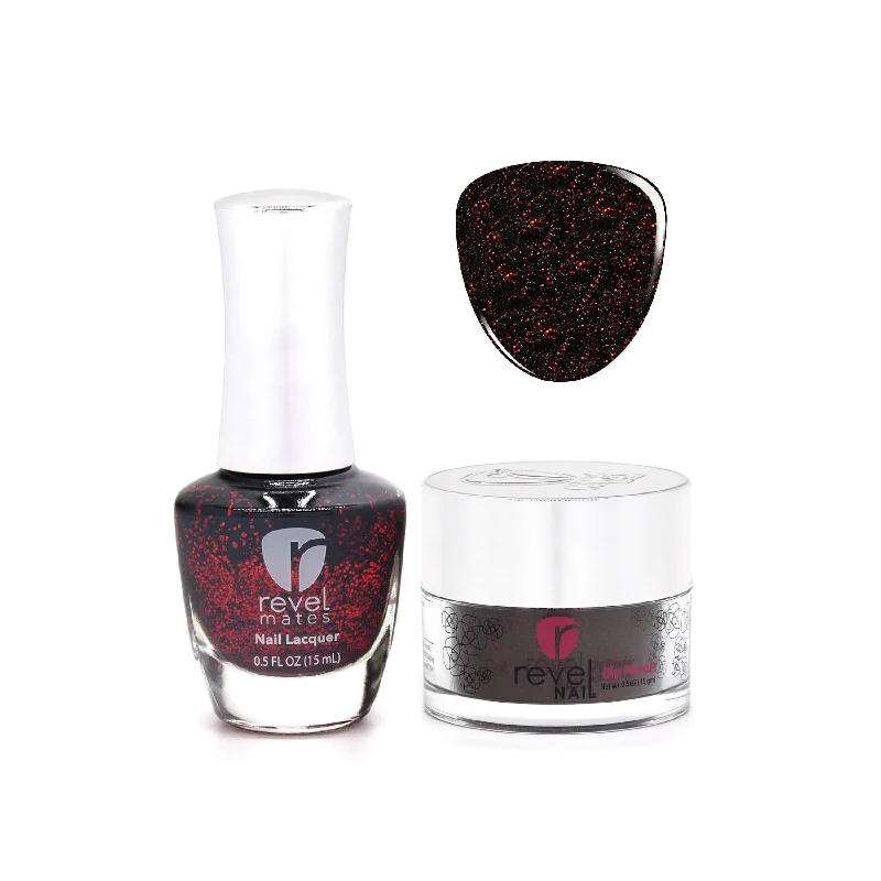 nail repair with crystal-clear gel-D305 Vixen Black Glitter Nail Polish + Dip Powder Set