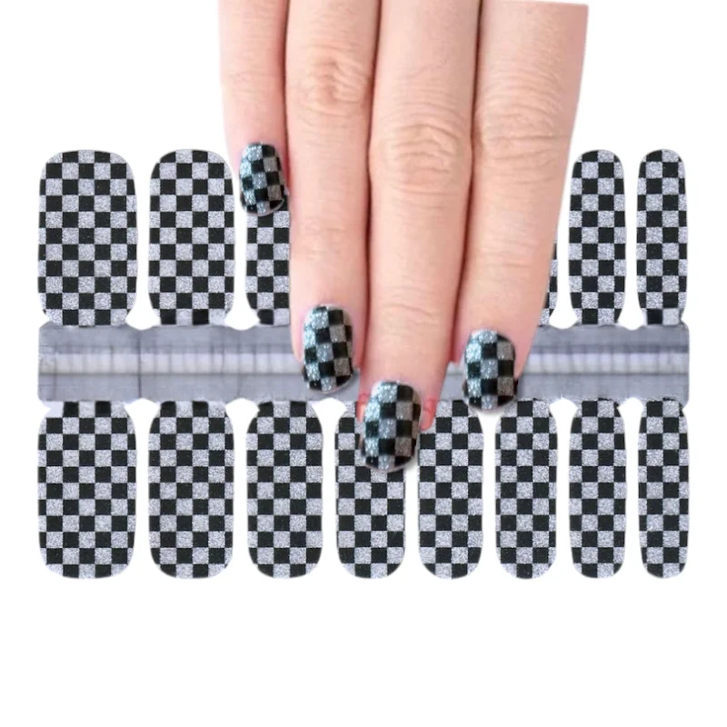 nail repair for nail damage resistance-Checkerboard (glitter)