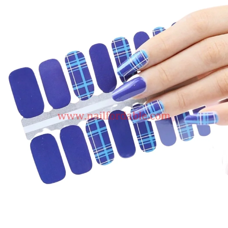 nail repair with user-loved-care-care-care kit-Blue plaid patterns